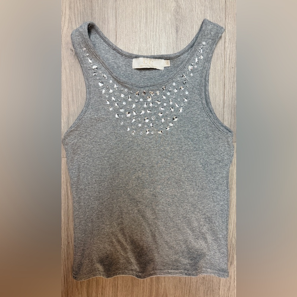 Embellished Grey Scoop Neck Tank Top